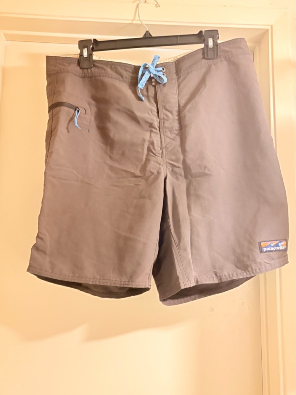 Patagonia Men’s Gray Board Shorts with Light Blue Drawcord